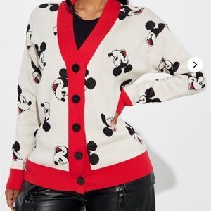 Disney Women's Mickey Mouse Cardigan - Red and Off White